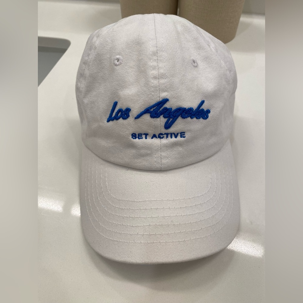 SET Active White Cap with Blue Embroidery